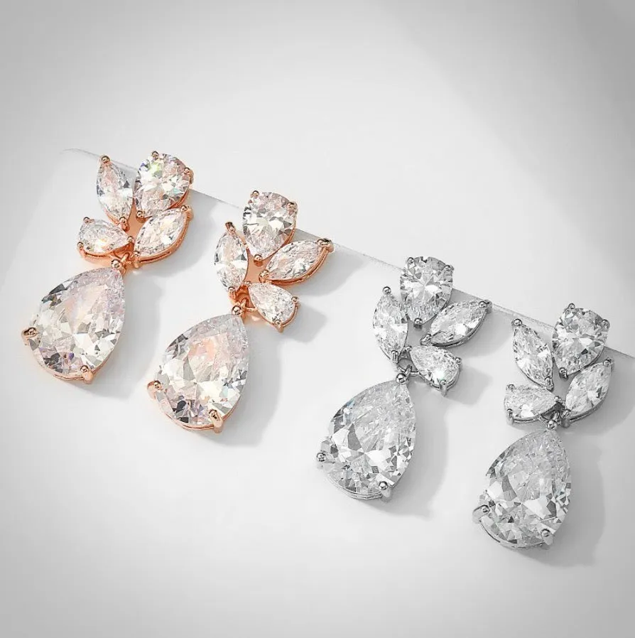 "Arista" - Cubic Zirconia Bridal Drop Earrings - Available in Rose Gold and Silver