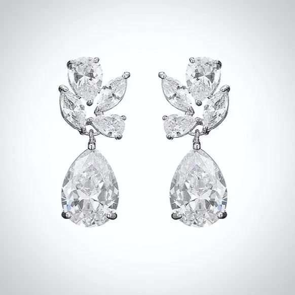 "Arista" - Cubic Zirconia Bridal Drop Earrings - Available in Rose Gold and Silver