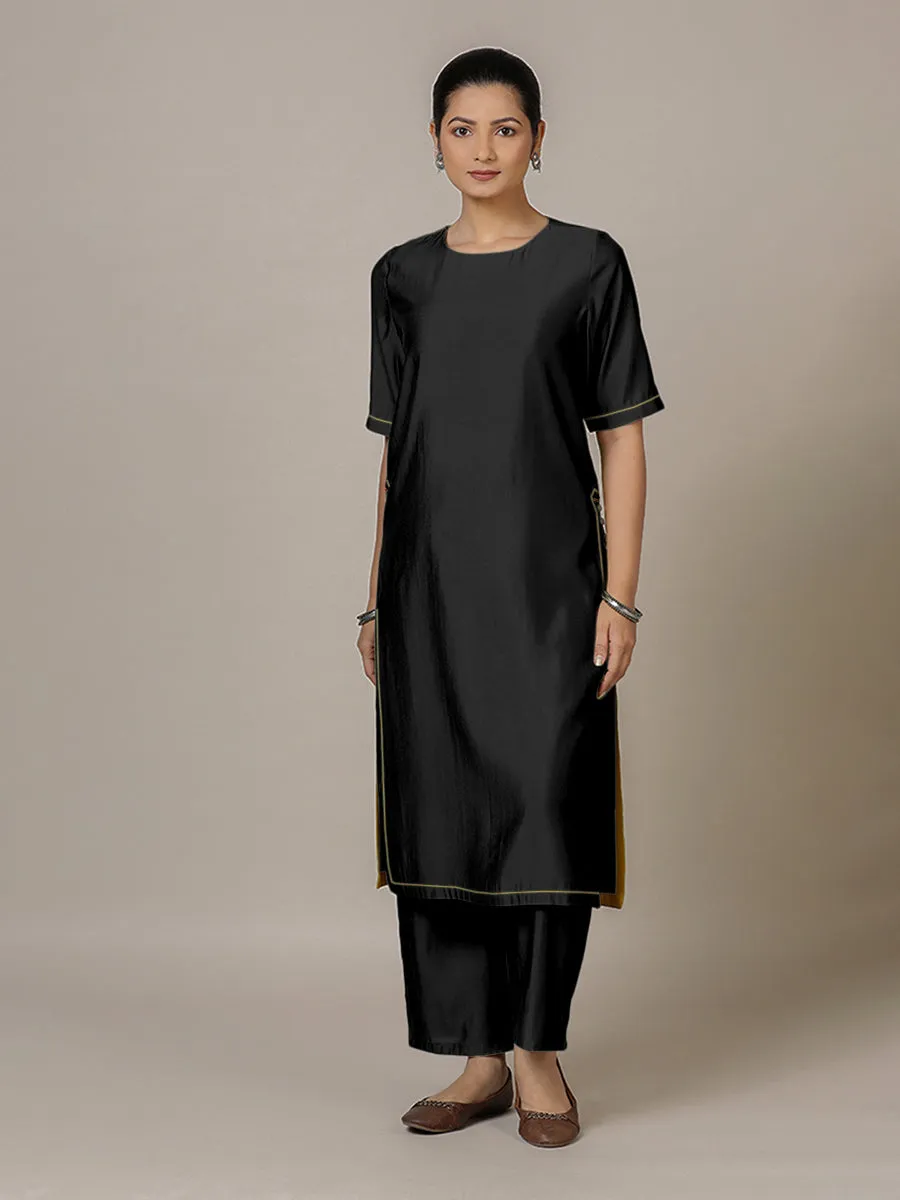 Riya x Rozaana | A Line Kurta in Raven Black with Thread Work | Coords or Only Kurta