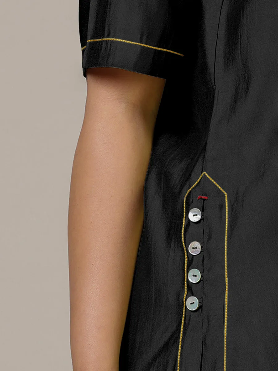 Riya x Rozaana | A Line Kurta in Raven Black with Thread Work | Coords or Only Kurta