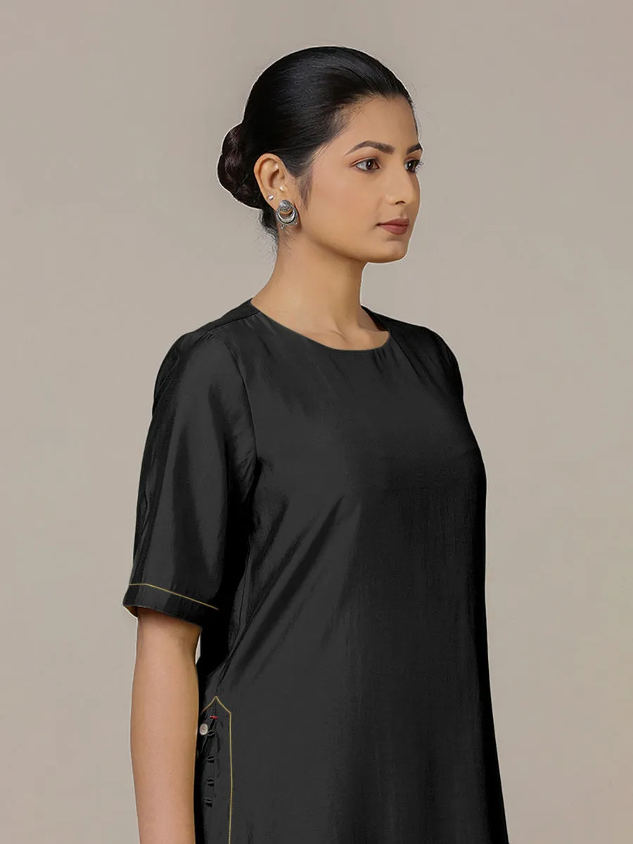 Riya x Rozaana | A Line Kurta in Raven Black with Thread Work | Coords or Only Kurta