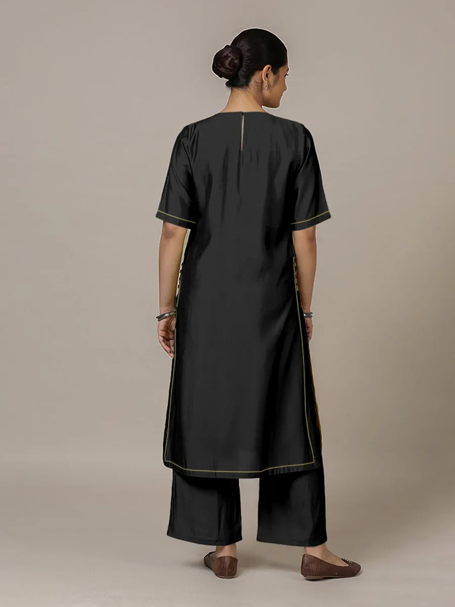 Riya x Rozaana | A Line Kurta in Raven Black with Thread Work | Coords or Only Kurta