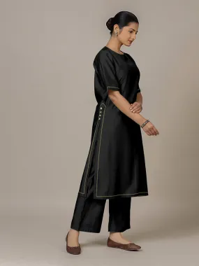 Riya x Rozaana | A Line Kurta in Raven Black with Thread Work | Coords or Only Kurta