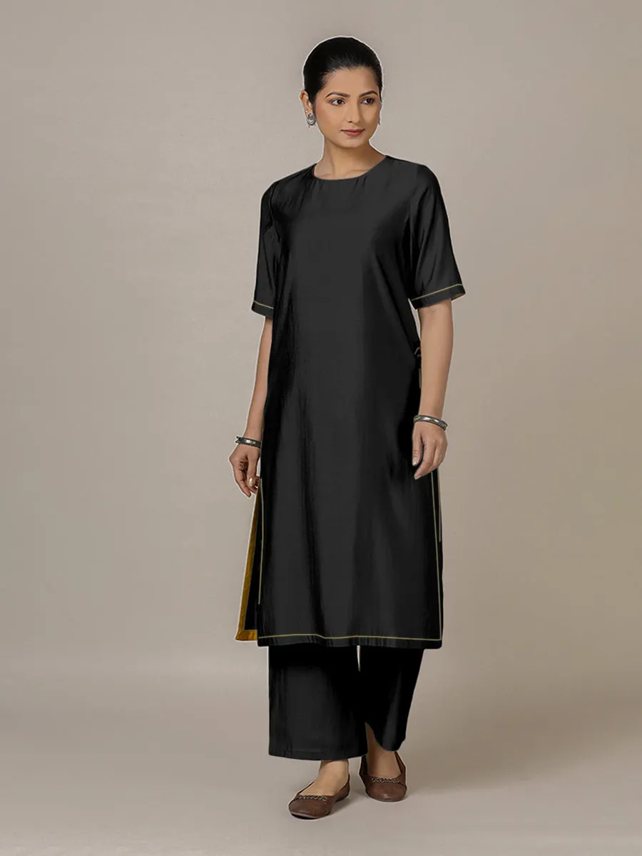 Riya x Rozaana | A Line Kurta in Raven Black with Thread Work | Coords or Only Kurta