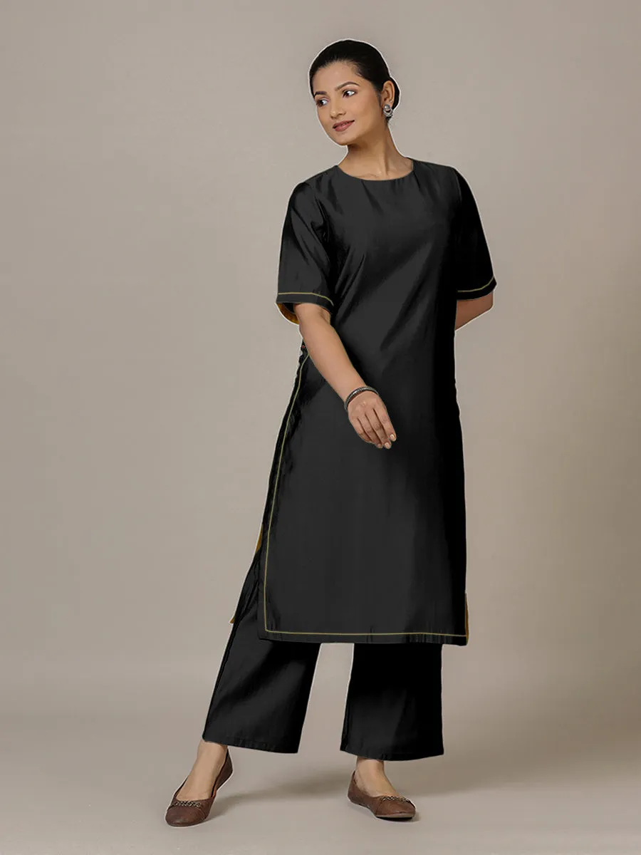 Riya x Rozaana | A Line Kurta in Raven Black with Thread Work | Coords or Only Kurta