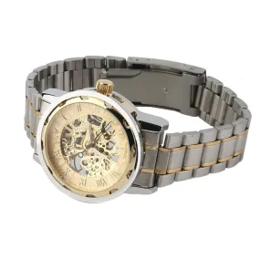 Roman Numerals Skeleton Men Military Business Clock Steel Automatic Mechanical Wrist Dress Luxury Sport Watch