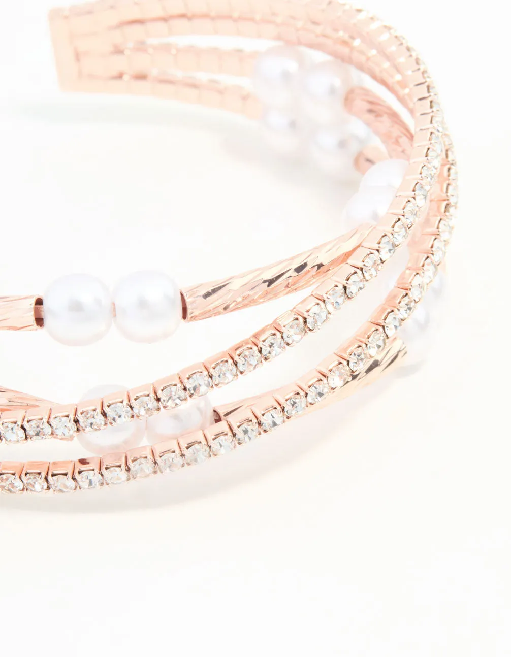 Rose Gold Pearl Long Beaded Stretch Wrist Cuff