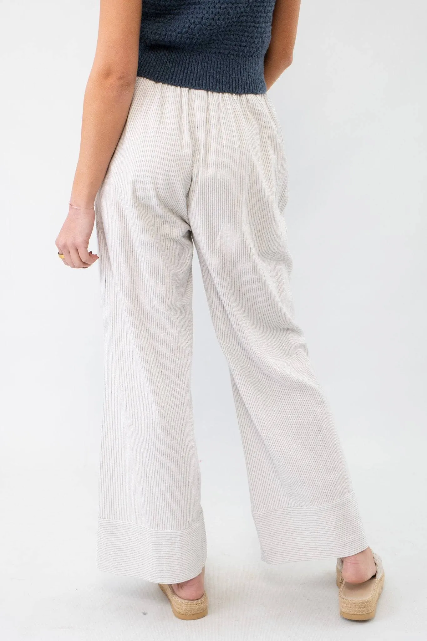Shelly Wide Leg Black Striped Woven Pants