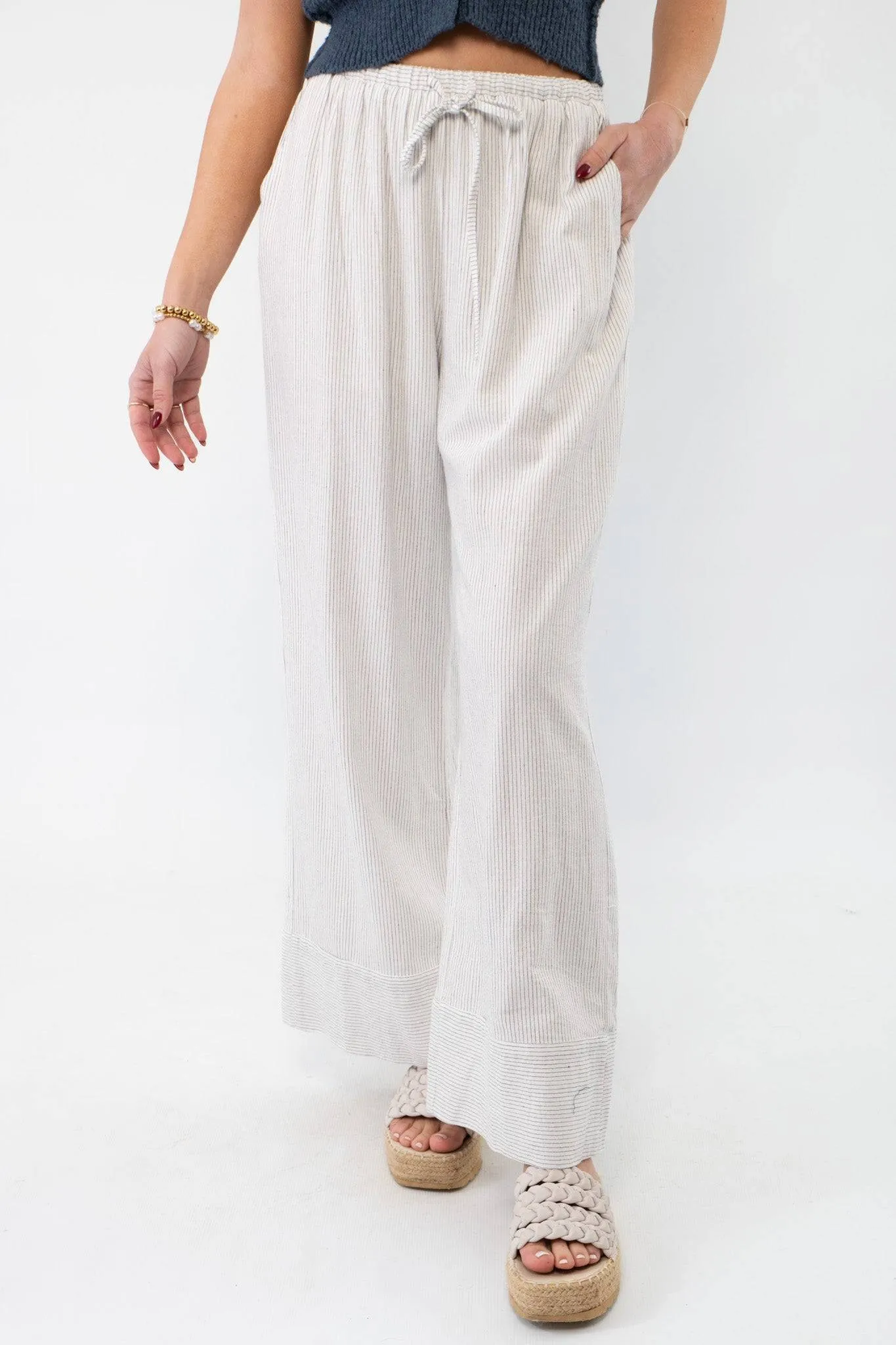Shelly Wide Leg Black Striped Woven Pants