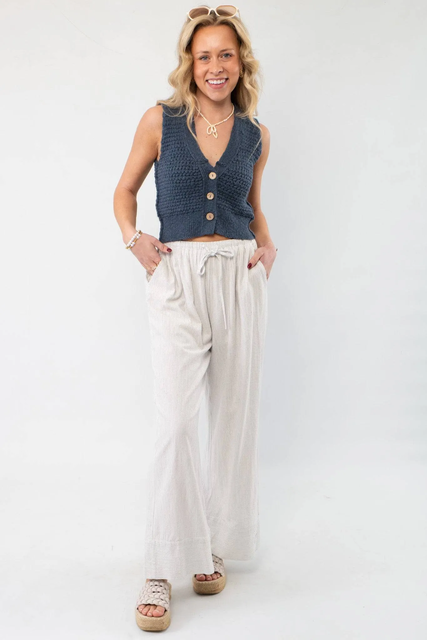 Shelly Wide Leg Black Striped Woven Pants
