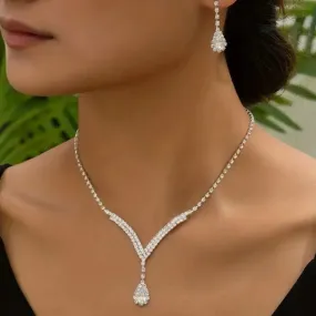 Silver Crystal Elegant Bridal Necklace Set