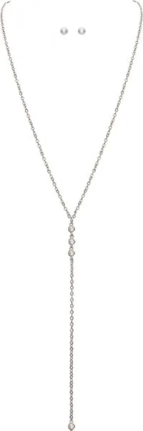 Silver Crystal Y Chain Necklace Set