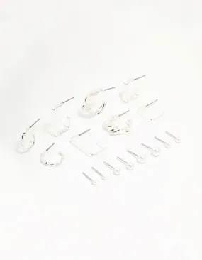 Silver Pearl & Mixed Shape Hoop Earrings 8-Pack