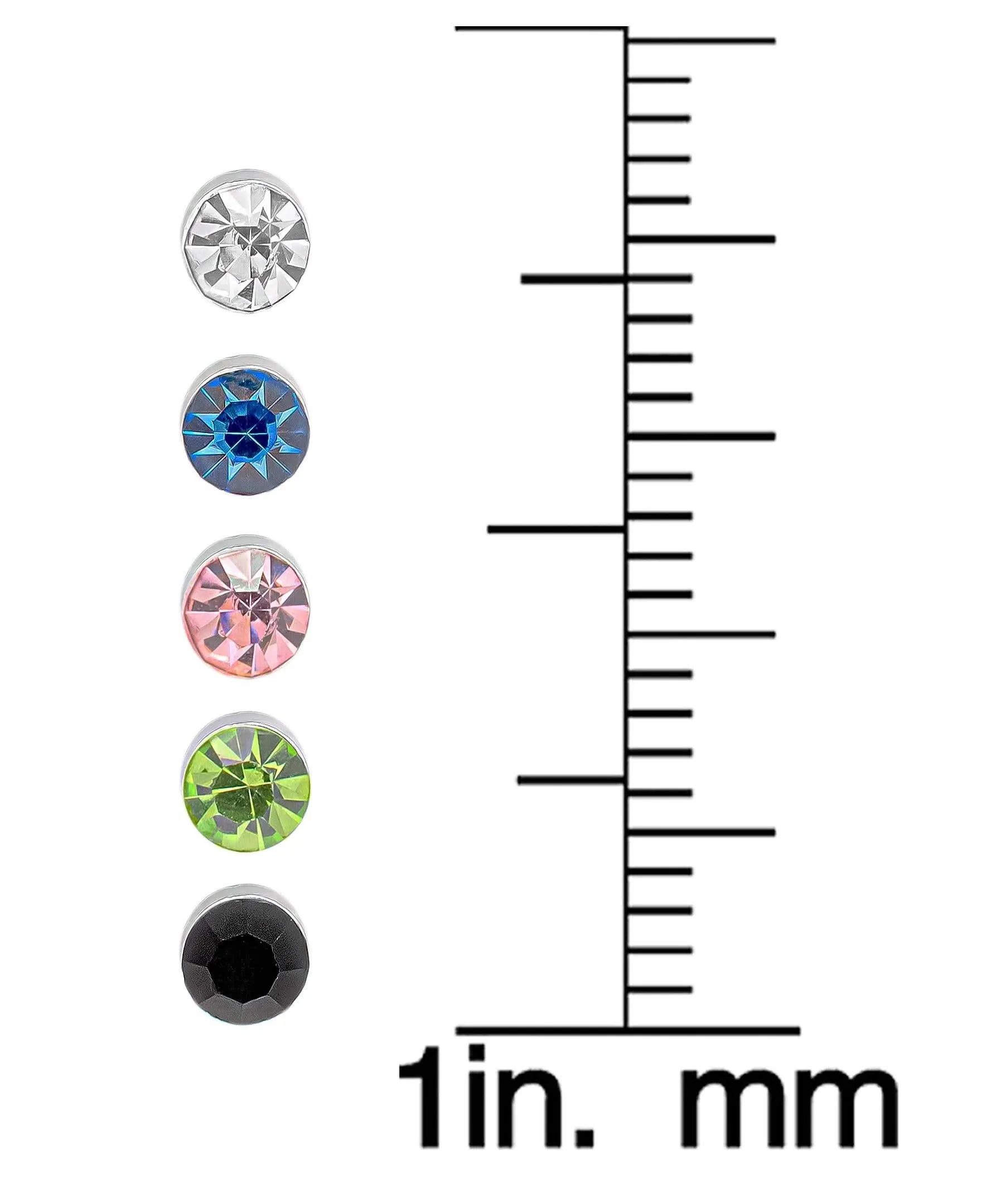 Silver Plated Multi Crystal 5PC Stud Set Earrings