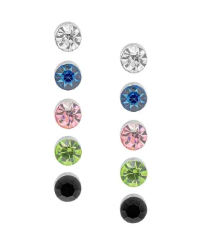 Silver Plated Multi Crystal 5PC Stud Set Earrings