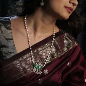 Silver Tanmani Set with Green Onyx and Fresh Water Pearls