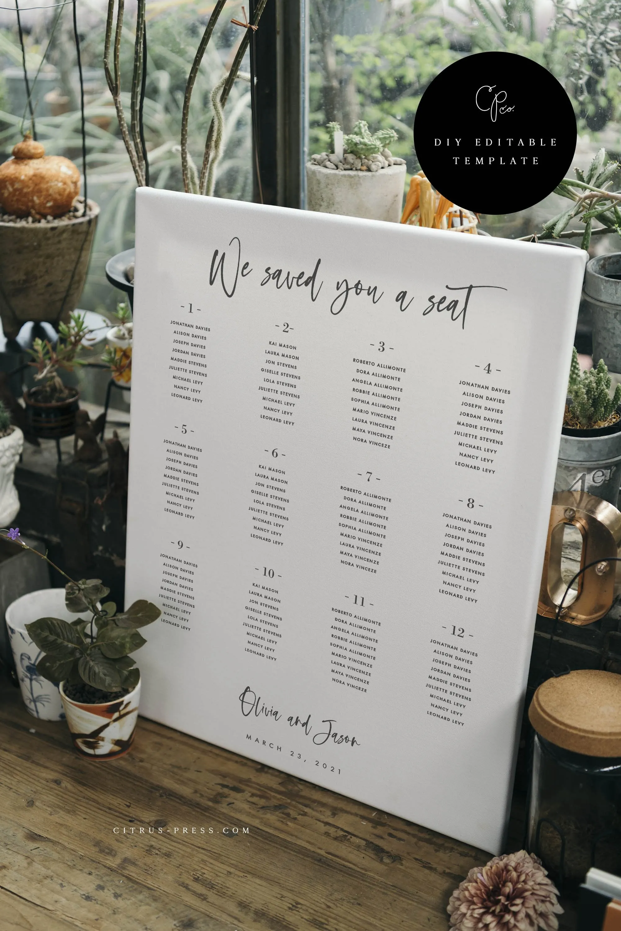 Simple Modern Wedding Seating Chart  | PDF Template