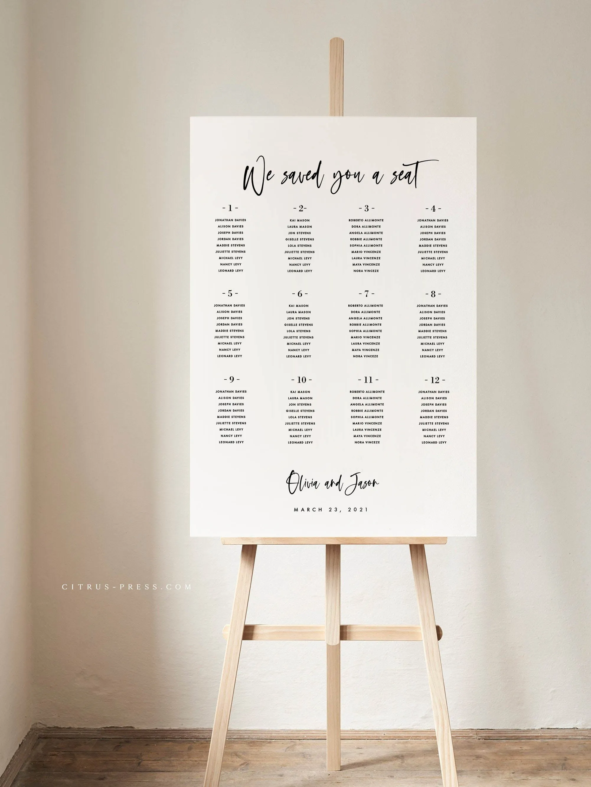 Simple Modern Wedding Seating Chart  | PDF Template
