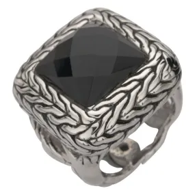 Stainless Steel Diamond Cut Black Crystal Ring