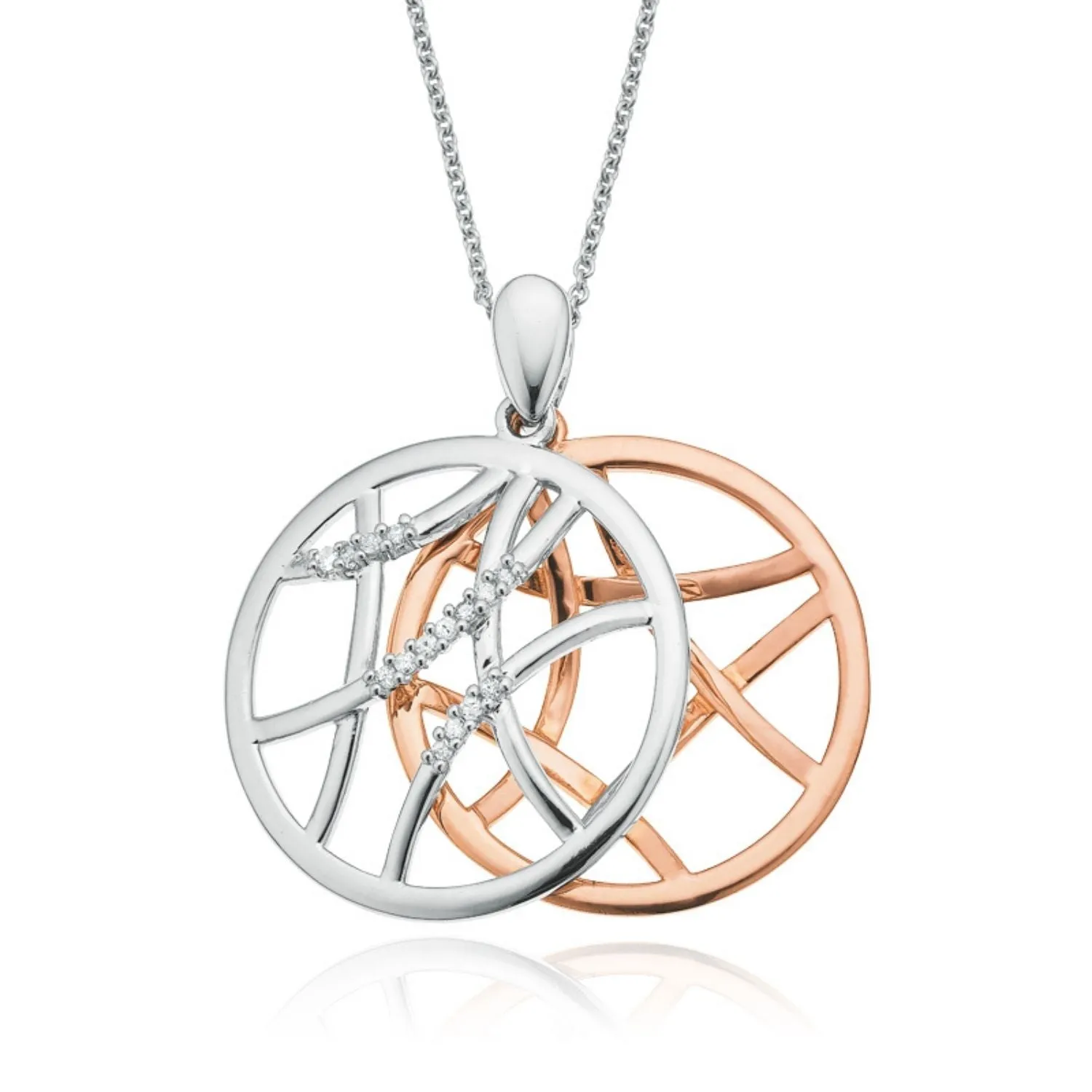 Stainless Steel Rose Plated Round Cut 0.07 Carat tw Diamond Pendant