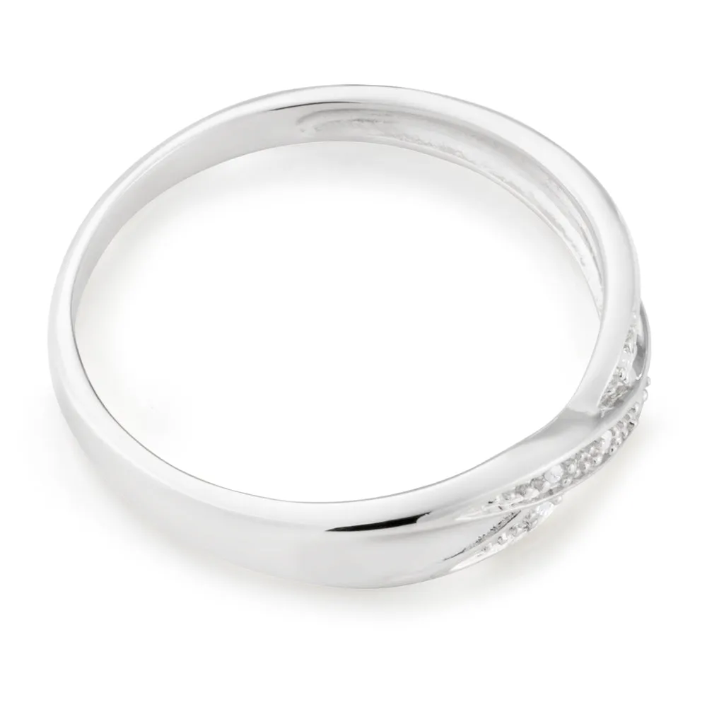 Sterling Silver Crossover 5 Diamond Ring