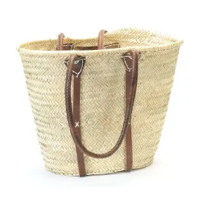 Straw Shopping Basket with Leather