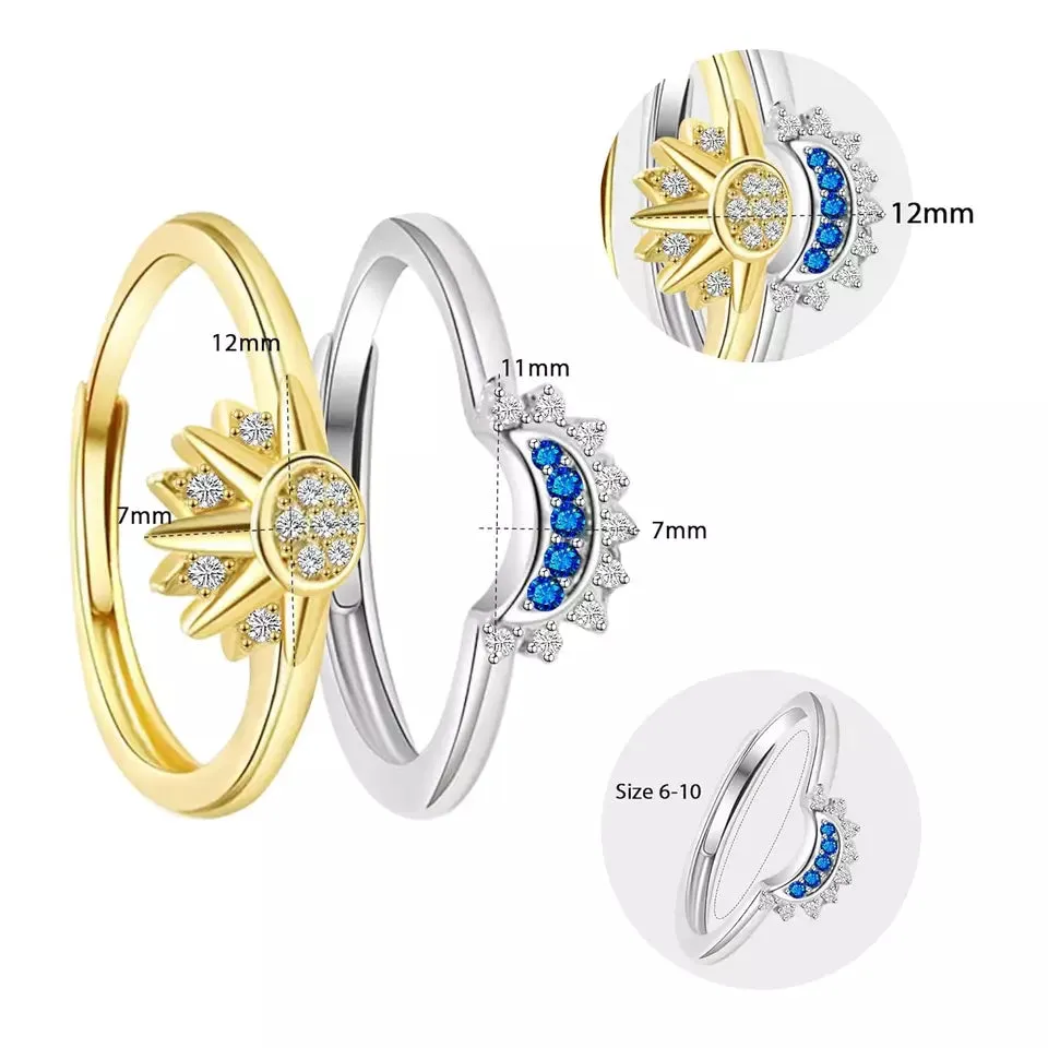Sun and Moon Ring Set Stackable Rings for Women Adjustable Celestial Jewelry