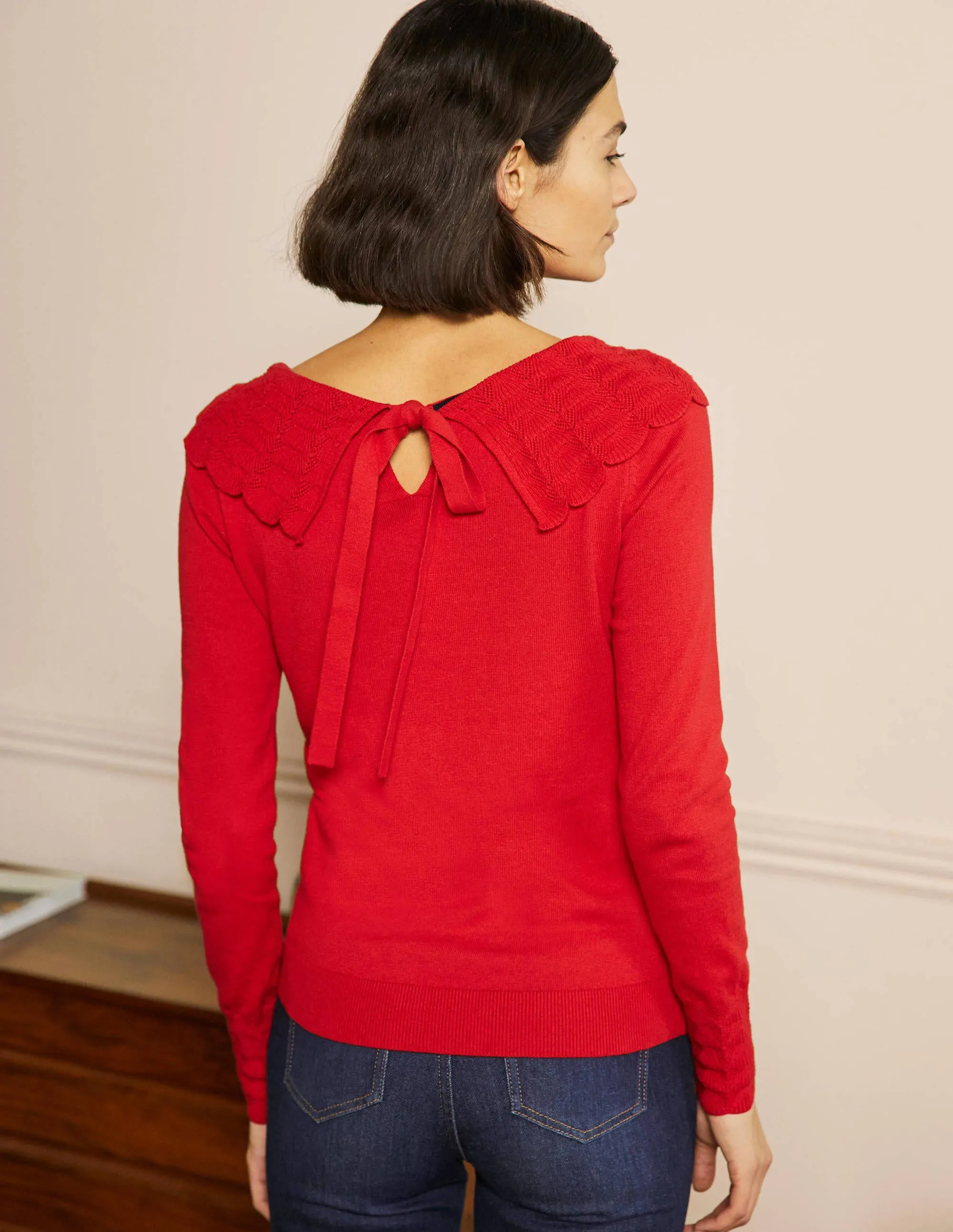 Tie Back Collar Jumper-Red