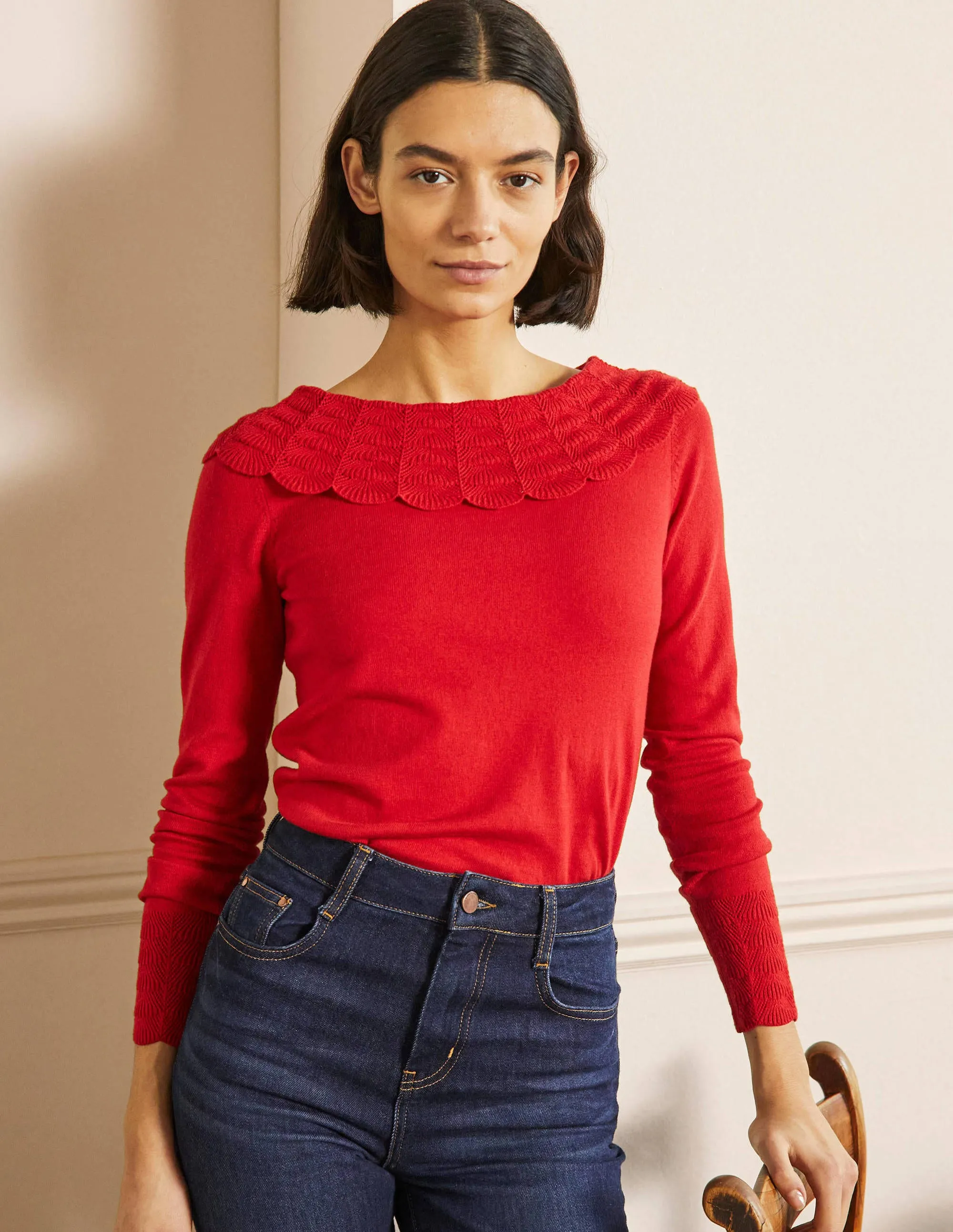 Tie Back Collar Jumper-Red