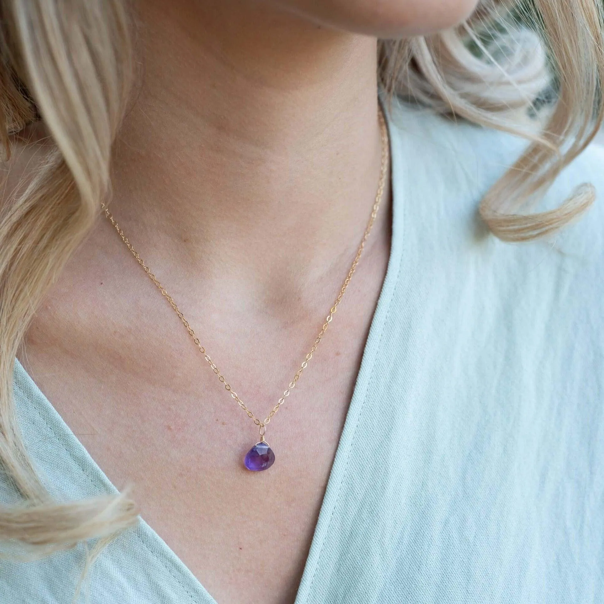 Tiny Amethyst Teardrop Crystal Necklace