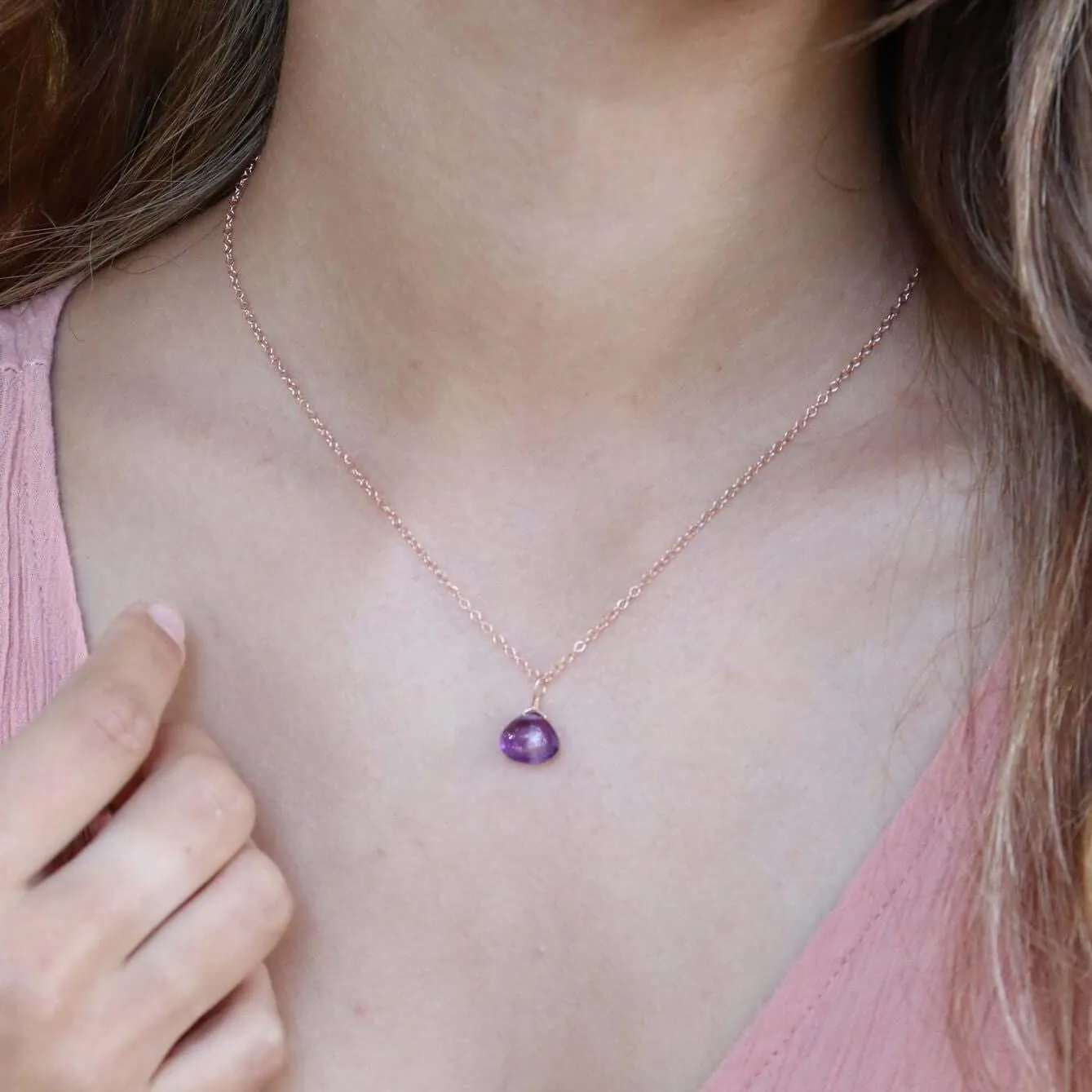 Tiny Amethyst Teardrop Crystal Necklace