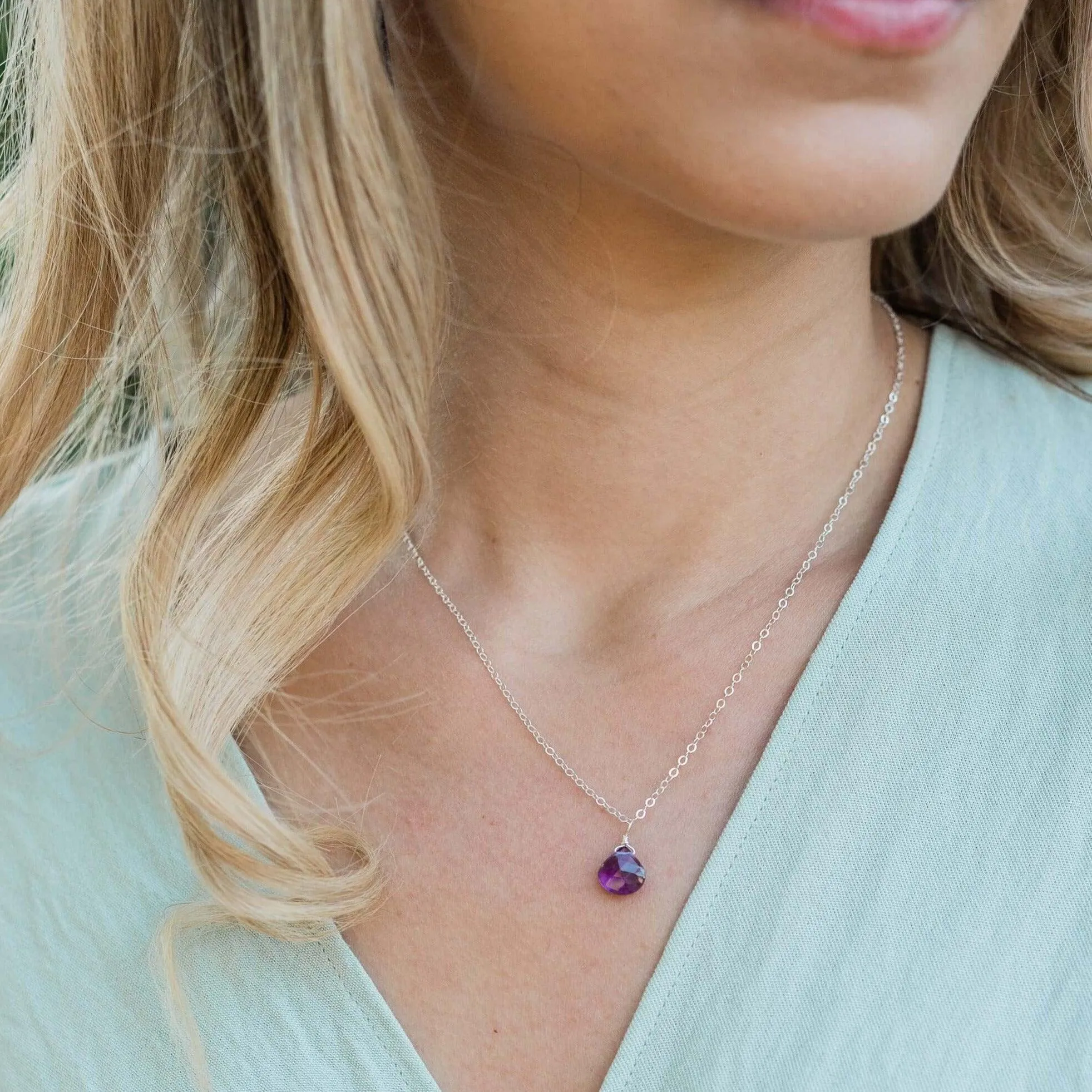 Tiny Amethyst Teardrop Crystal Necklace