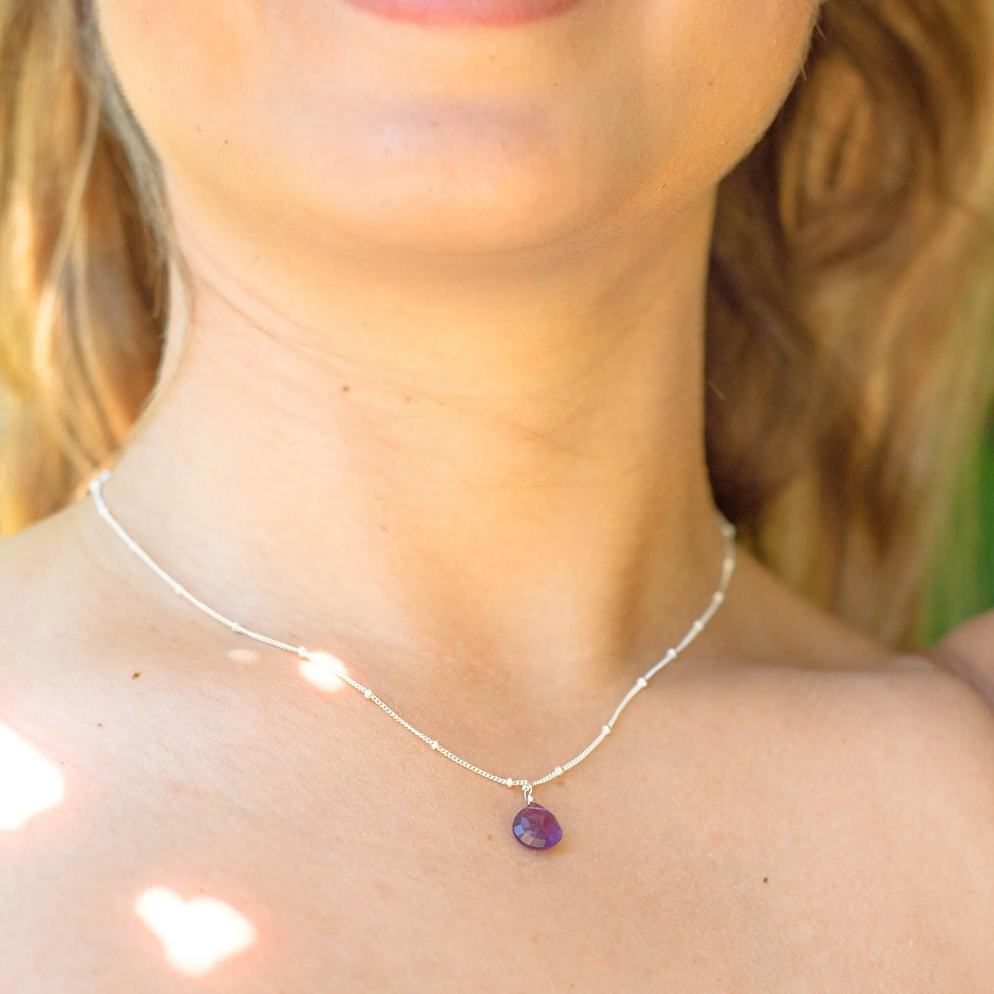 Tiny Amethyst Teardrop Crystal Necklace