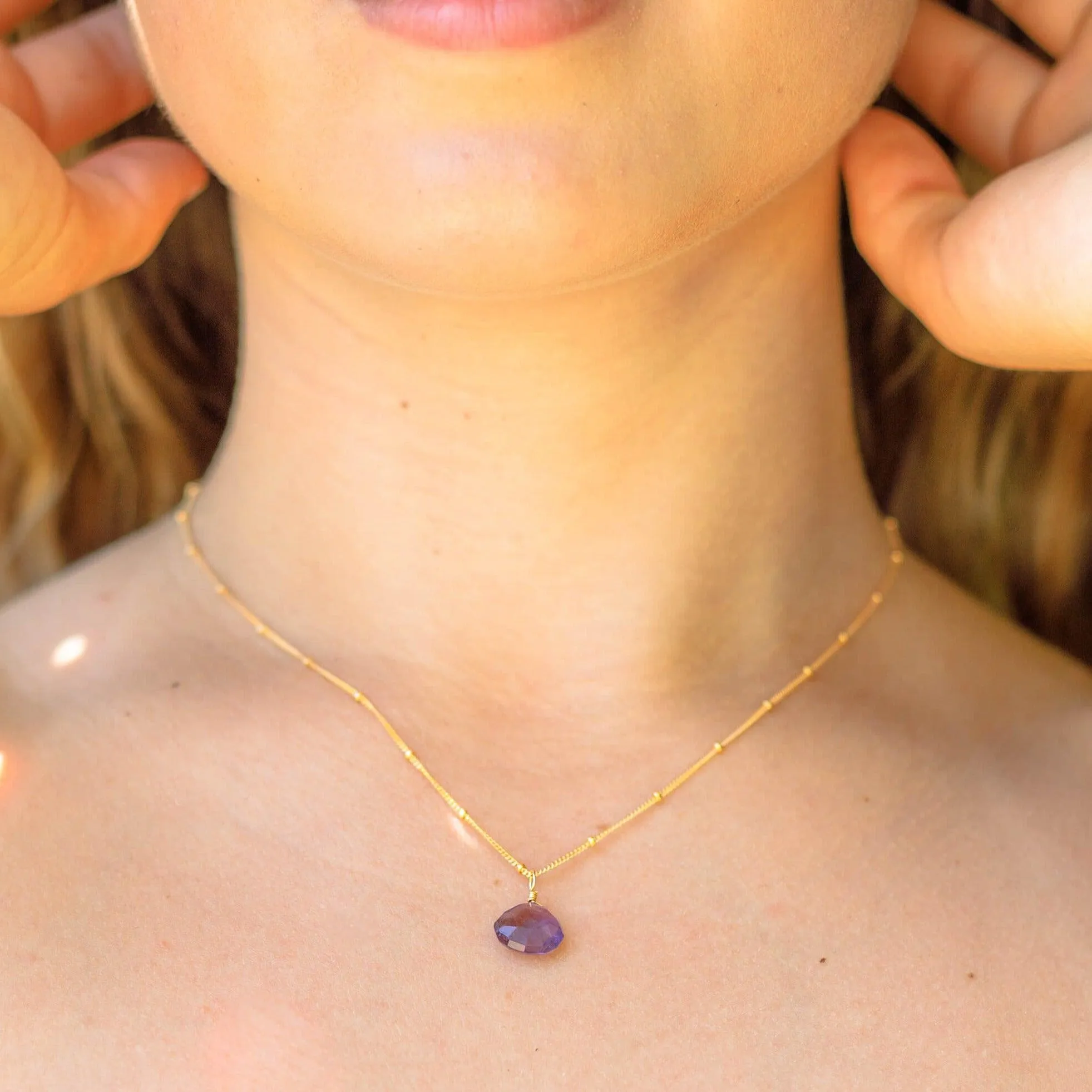 Tiny Amethyst Teardrop Crystal Necklace