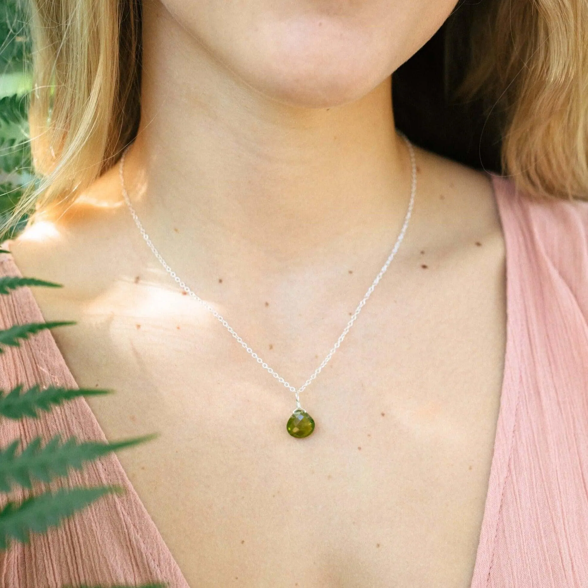 Tiny Peridot Teardrop Crystal Necklace