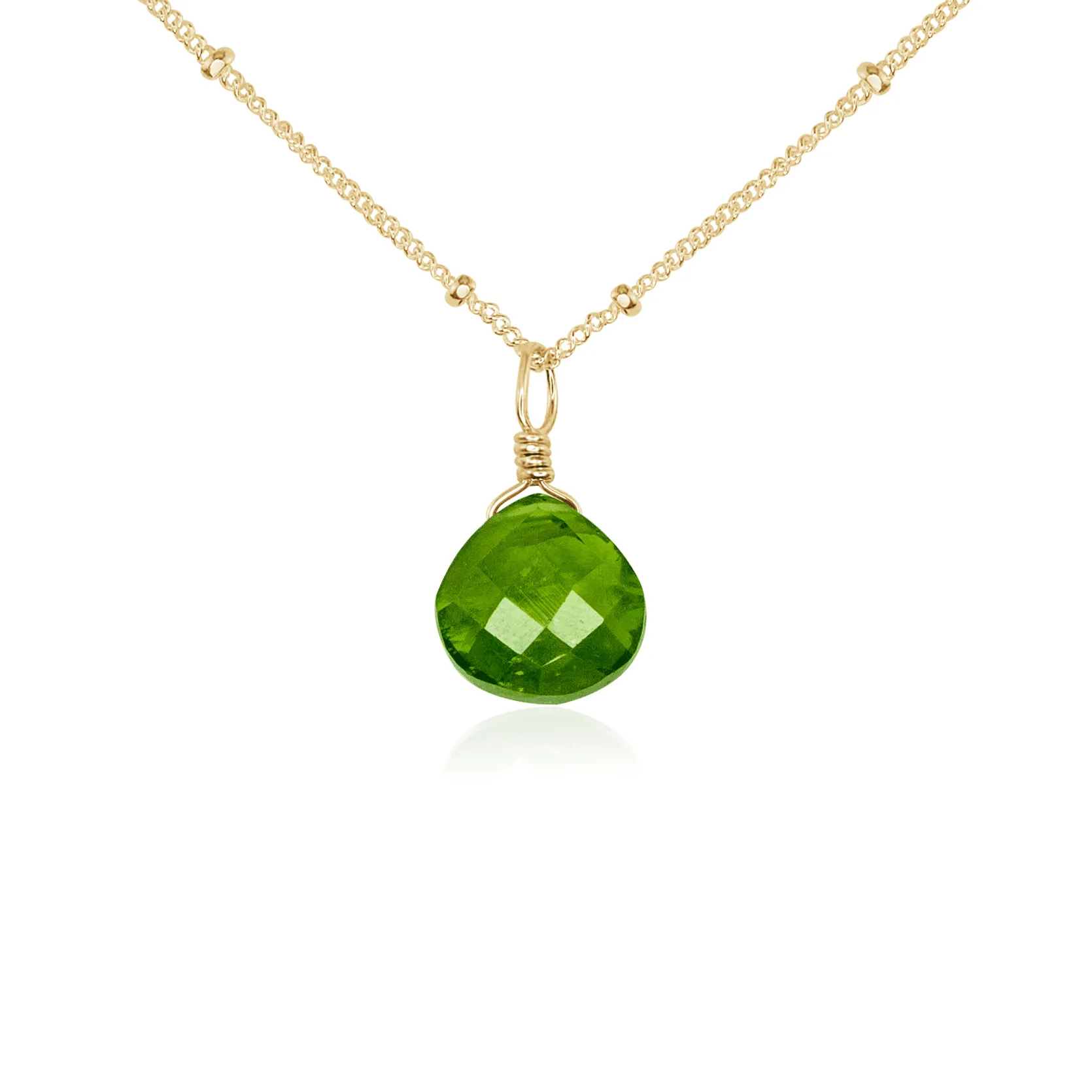 Tiny Peridot Teardrop Crystal Necklace