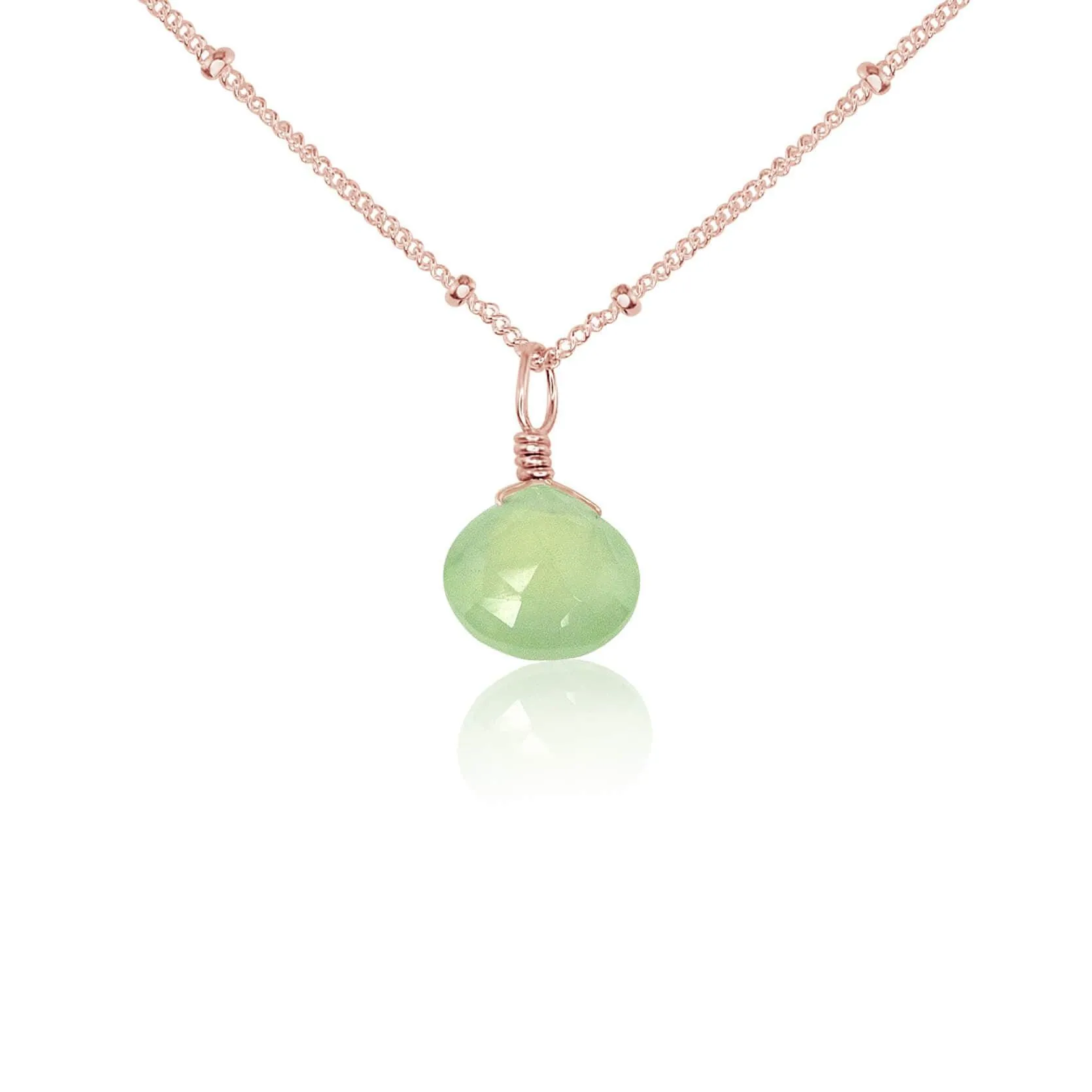 Tiny Prehnite Teardrop Crystal Necklace