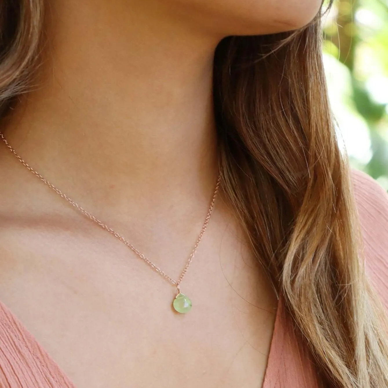 Tiny Prehnite Teardrop Crystal Necklace