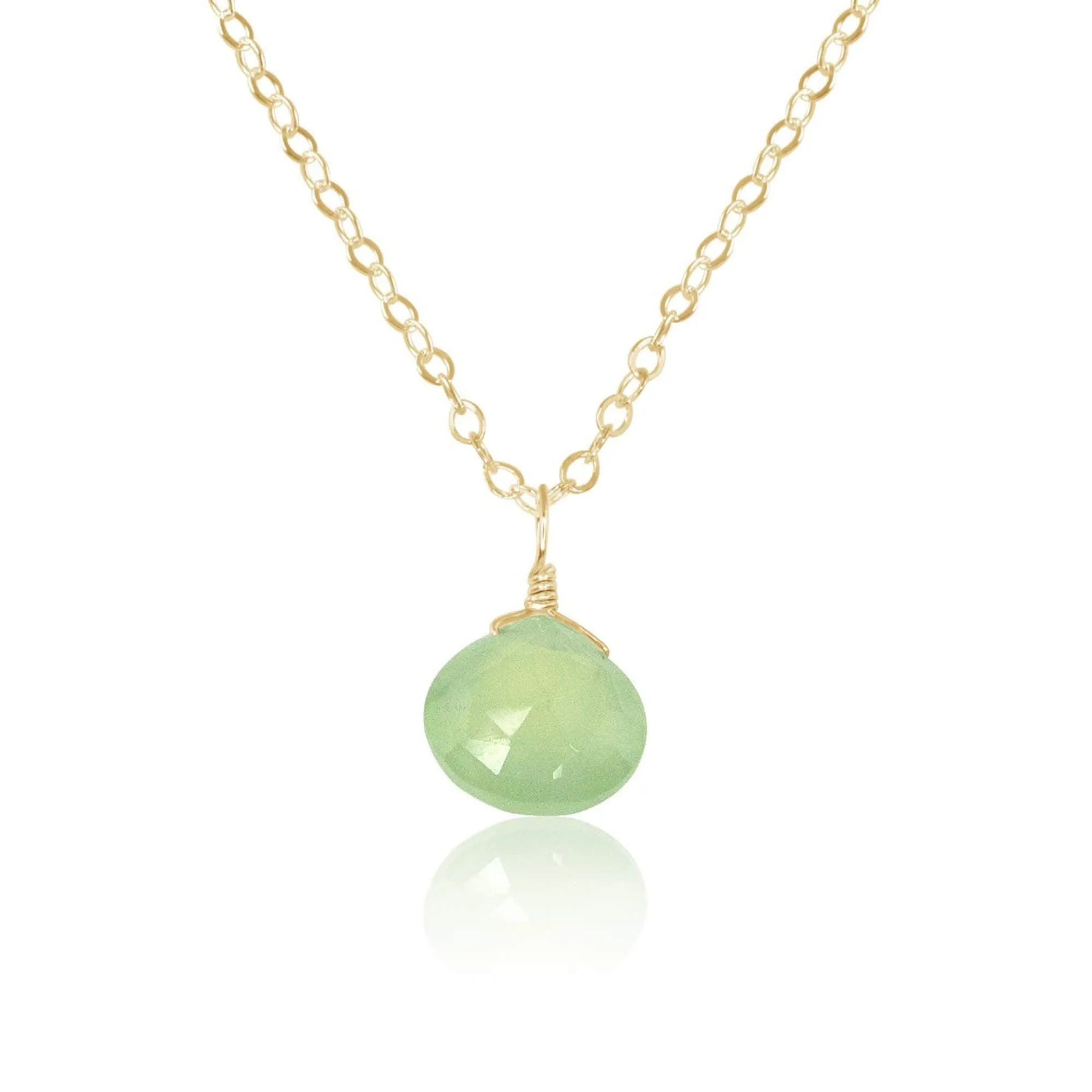 Tiny Prehnite Teardrop Crystal Necklace