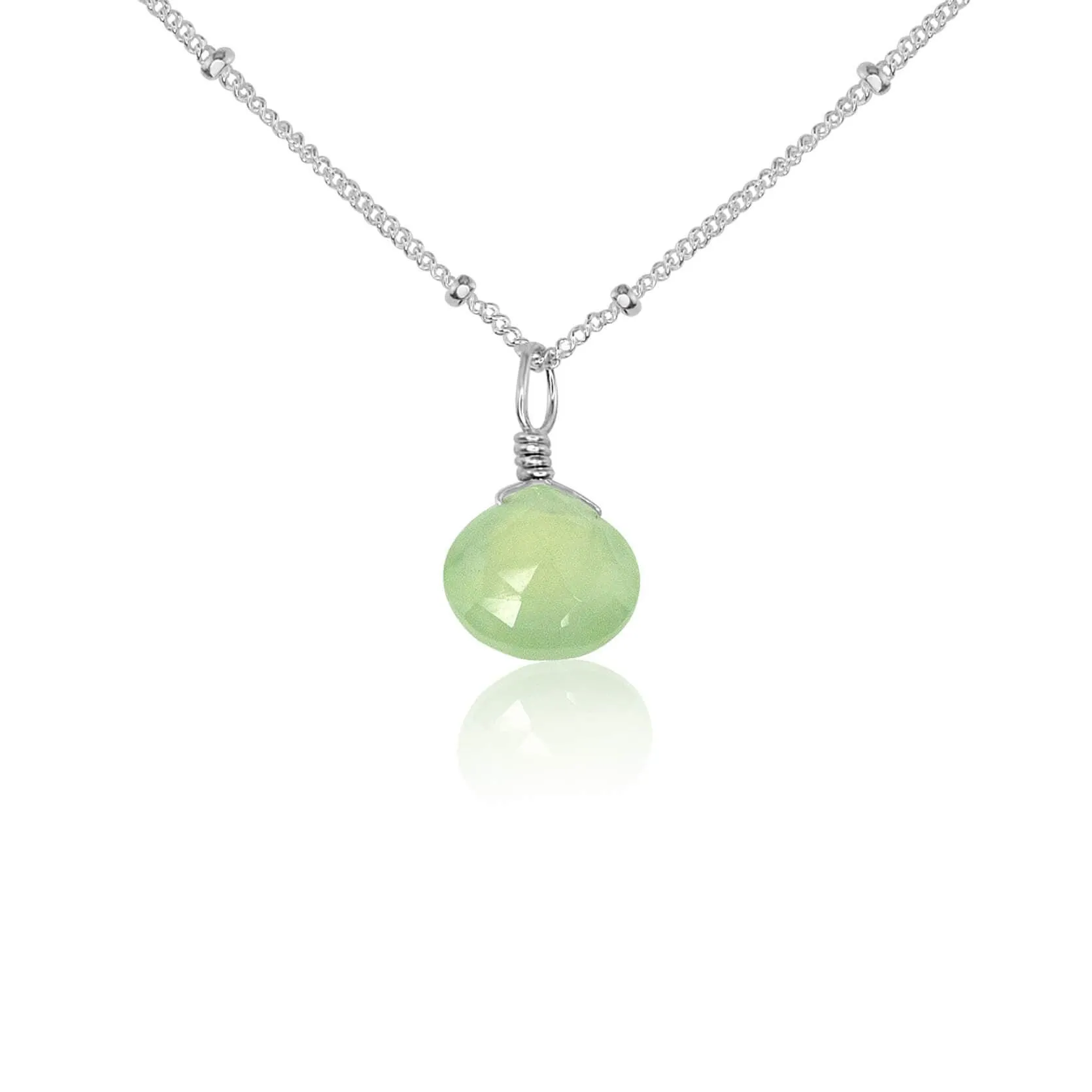 Tiny Prehnite Teardrop Crystal Necklace