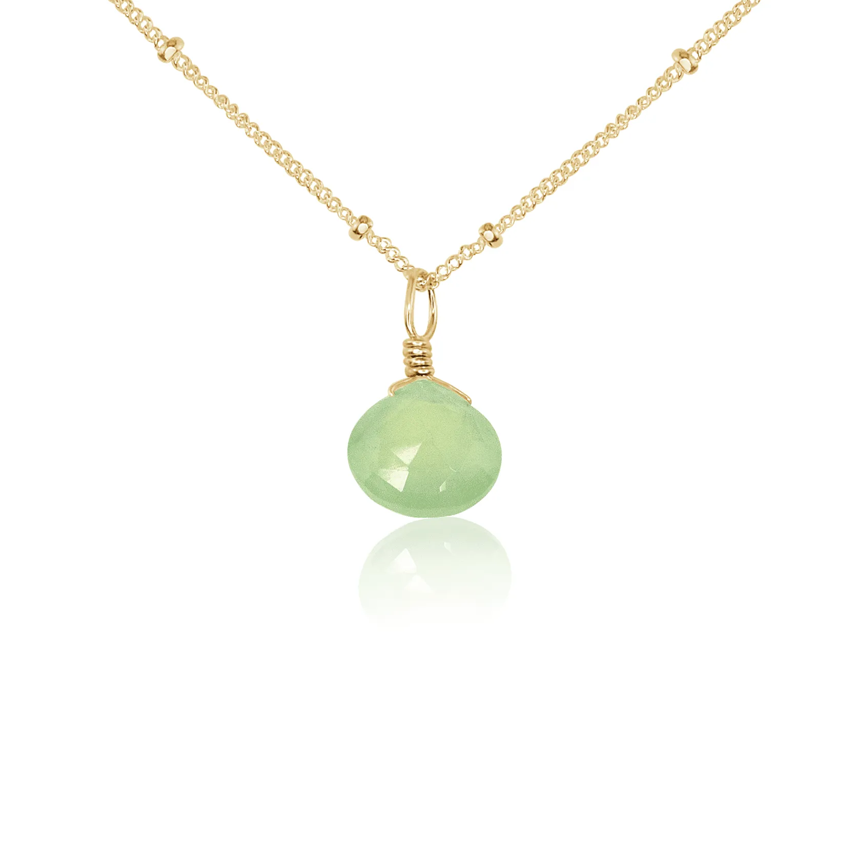 Tiny Prehnite Teardrop Crystal Necklace