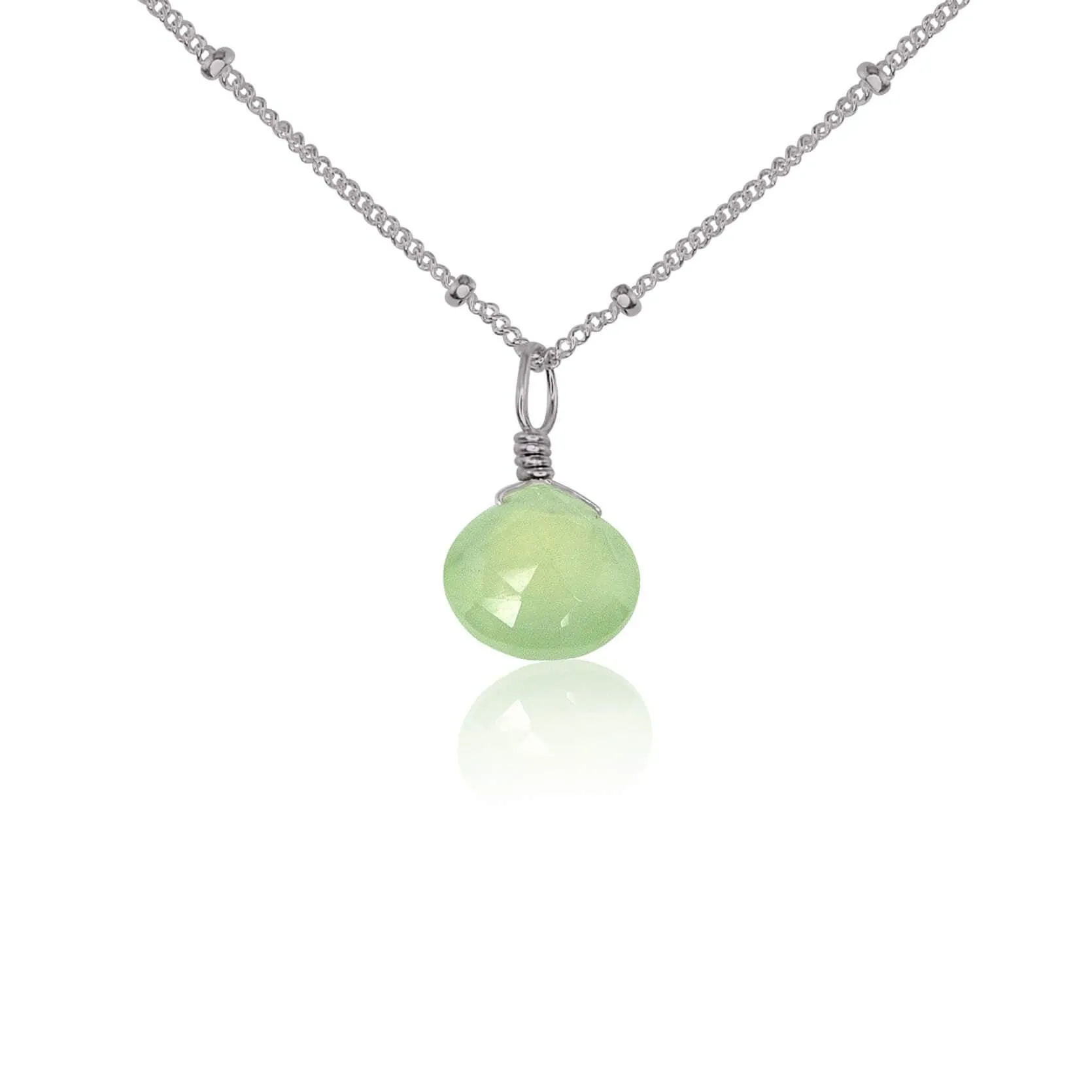 Tiny Prehnite Teardrop Crystal Necklace
