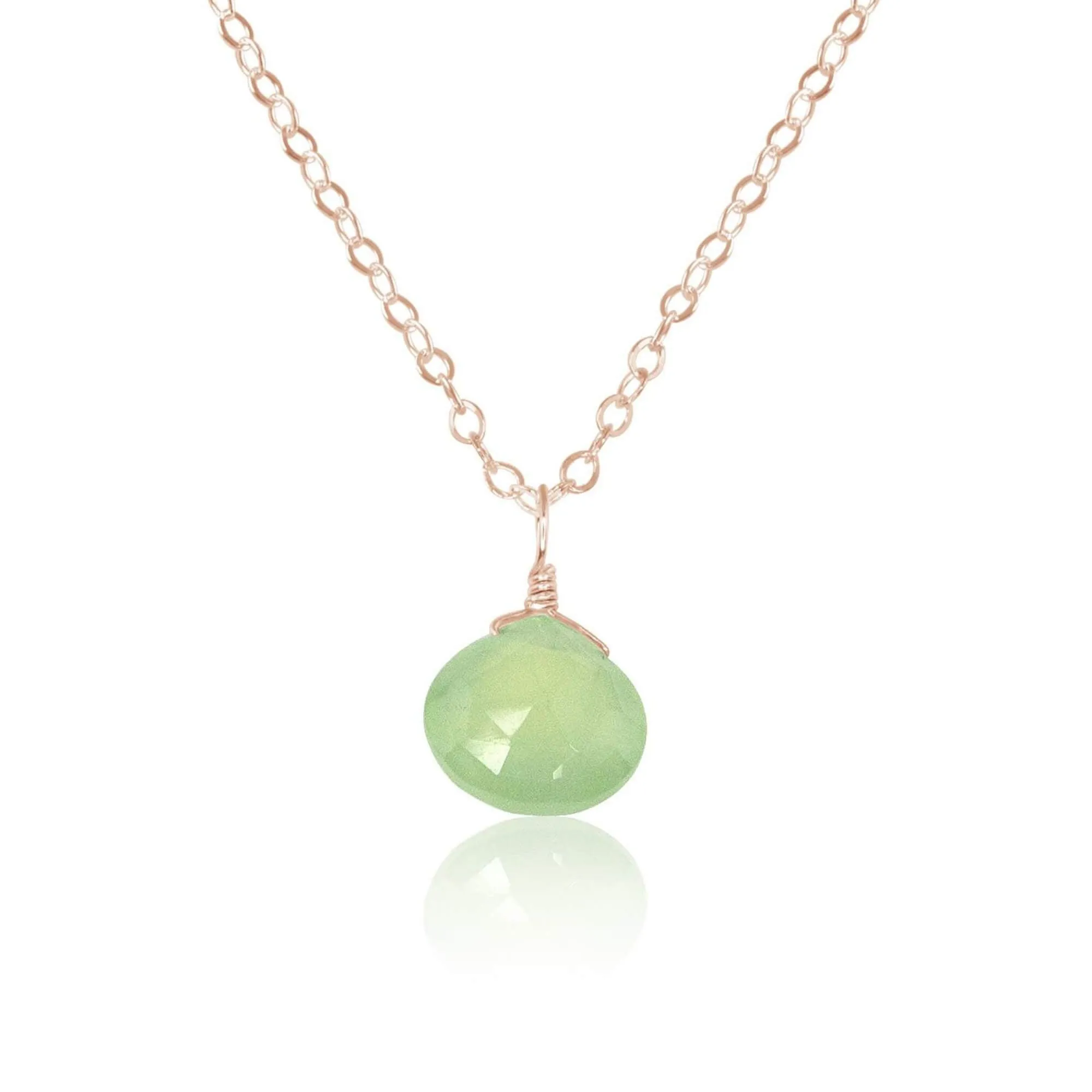 Tiny Prehnite Teardrop Crystal Necklace