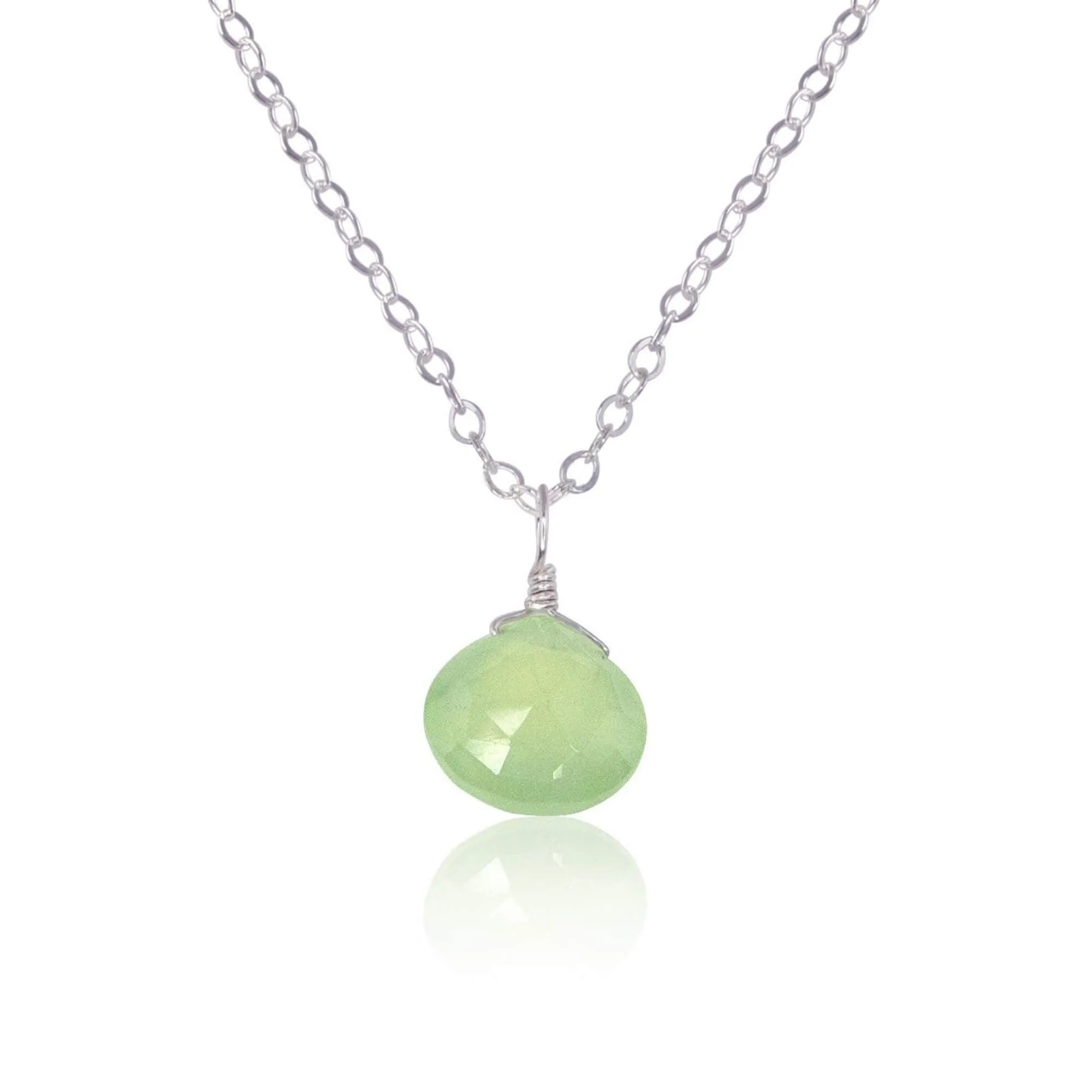 Tiny Prehnite Teardrop Crystal Necklace