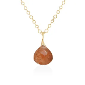 Tiny Sunstone Teardrop Necklace