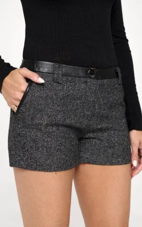 Vegan Leather Contrast Waist Band Short For Women