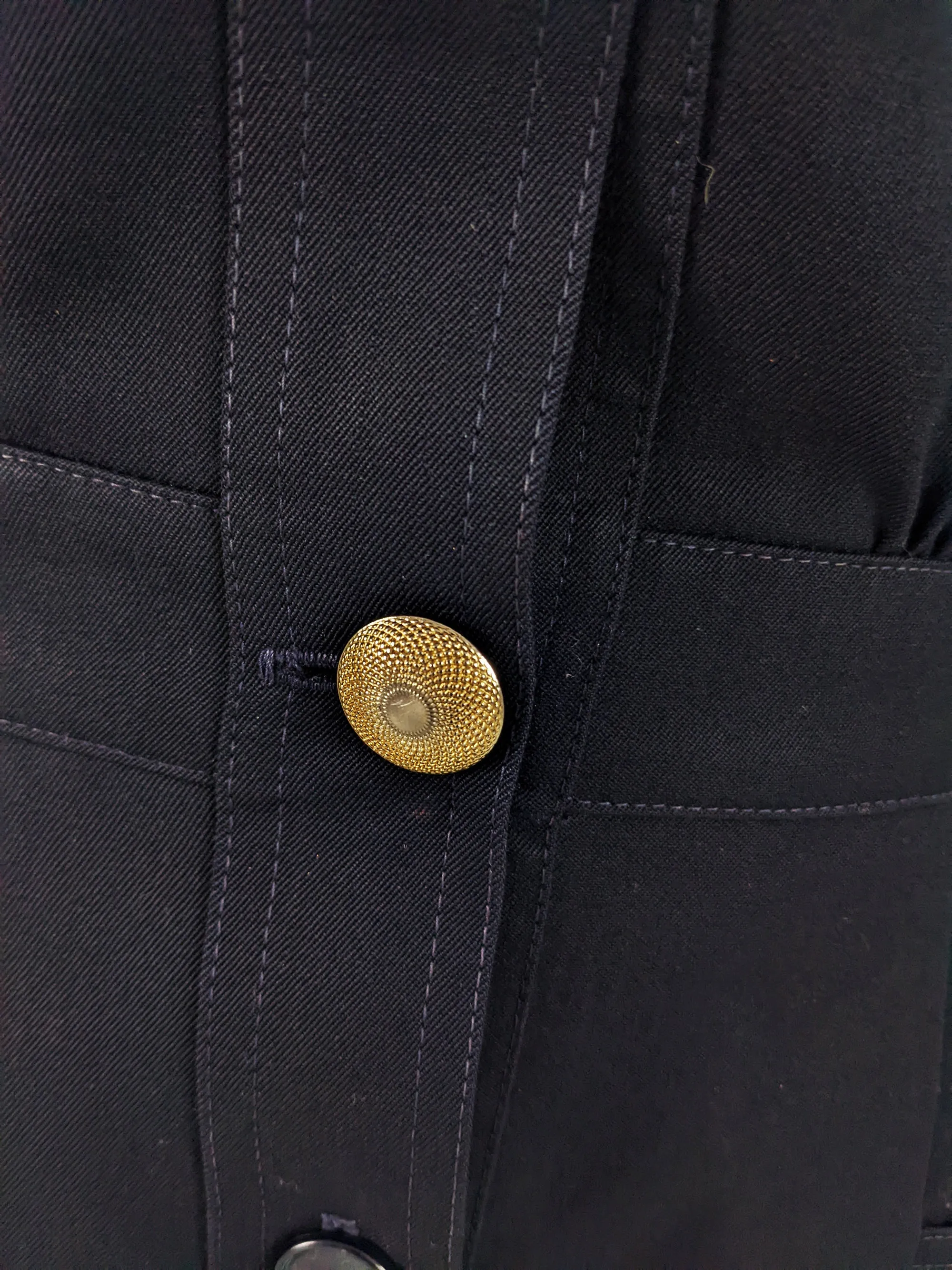 Vintage Navy Blue Blouson Wool Gabardine Dress, 1980s