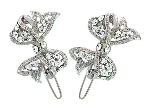 Vintage Style Crystal Bow Wedding Hair Clips