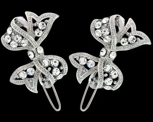 Vintage Style Crystal Bow Wedding Hair Clips