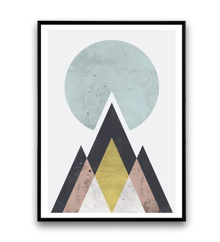 Watercolor print, geometric mountains print, abstract design poster,
